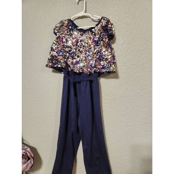 Girls shiny jumpsuit Size 6-7X blue - Picture 4 of 6